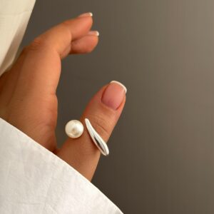 انگشتر خط و مروارید آبکارینقره
